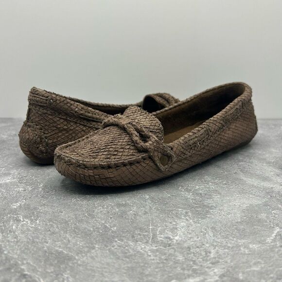 Massimo Dutti Brown Slip On Driving Loafer Size EUR 38 Textured Bow Trim - Picture 1 of 13